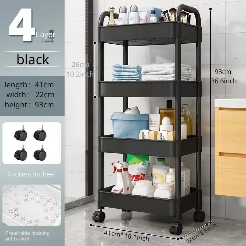 Trolley Organizer Auxiliary Cart Kitchen Furniture Cabinet Storage Rack Mobile Plastic Bookshelf Vegetable Basket Rack Storage