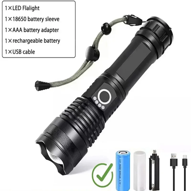 High Power XHP100 Led Flashlight Rechargeable 4 Core Torch Zoom Usb Hand Lantern For Camping, Outdoor & Emergency Use