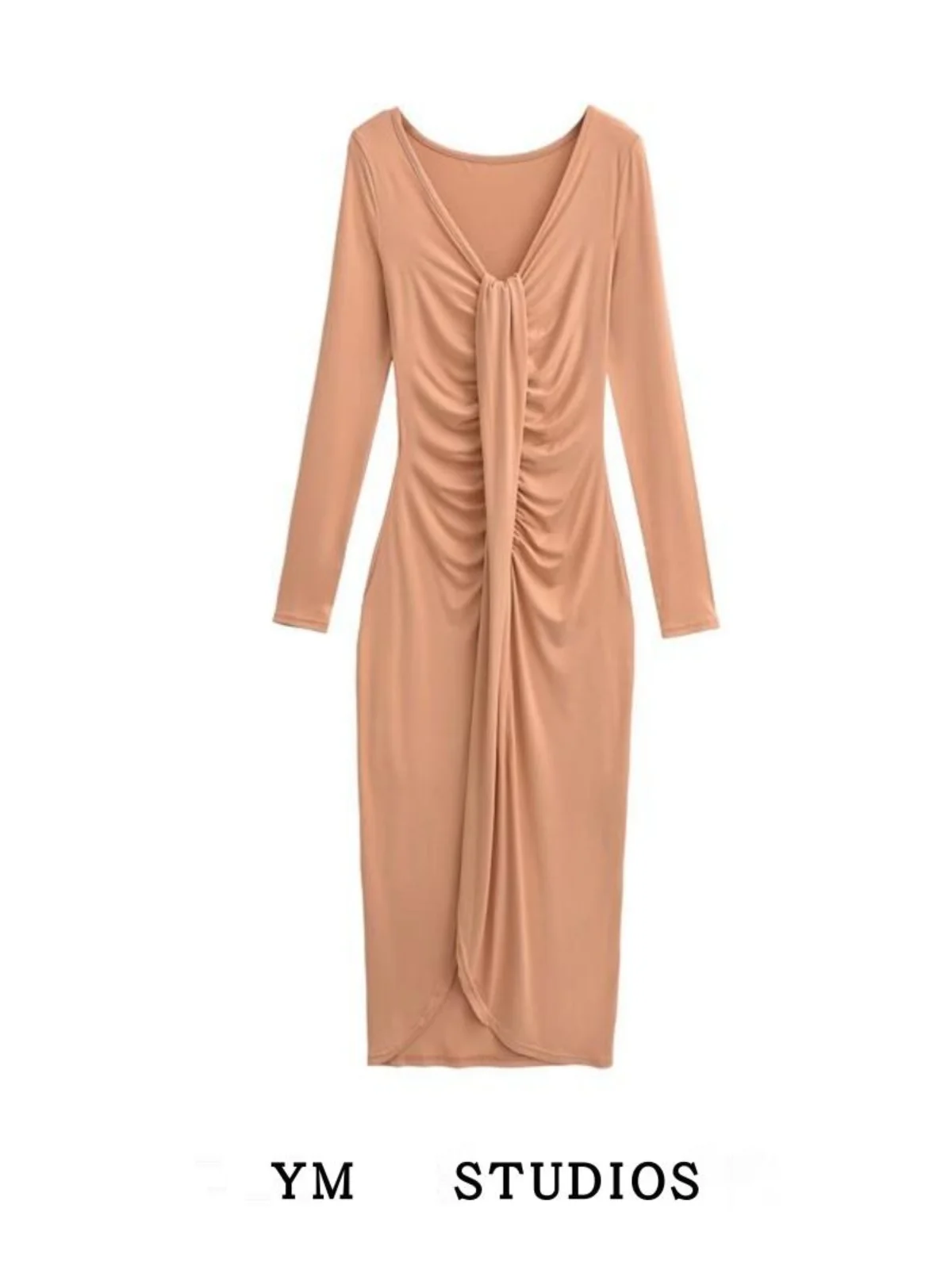 

Pure Desire Knot Fold Women's Long Sve Dr Retro Spicy Girl Wrap around Dr Spring Sweet And Spicy Sle High Waist