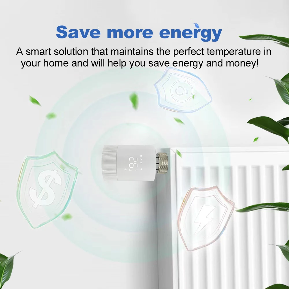 RKHK Tuya Smart Home WiFi Thermostatic Radiator Valve Head TRV Thermostat Temperature Controller Works With Alexa Google Home