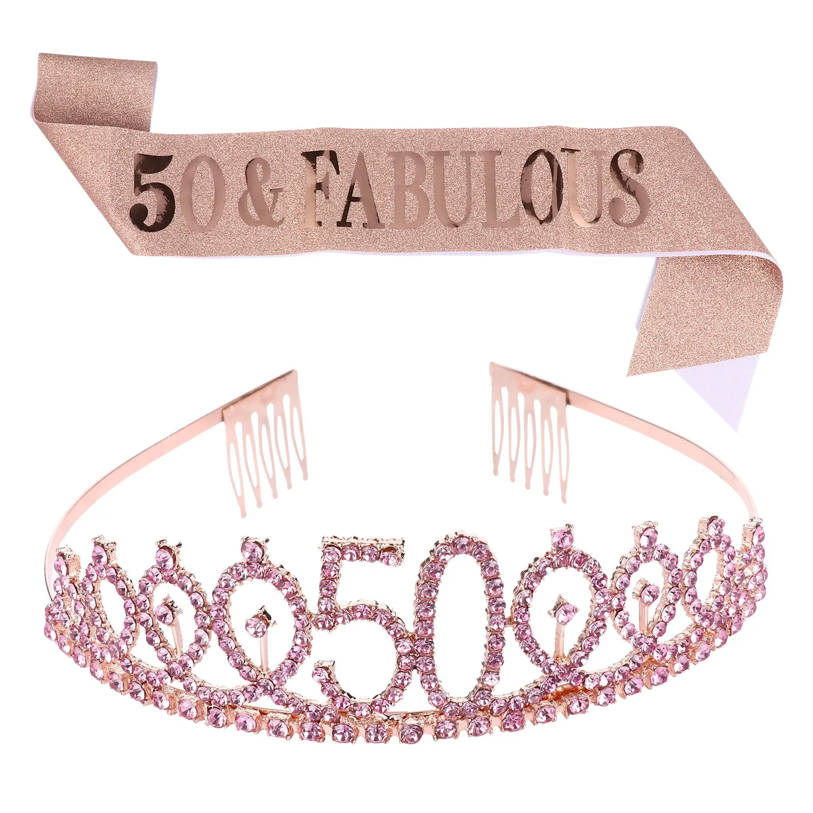 

1Set Birthday Crown Etiquette Belt Printed Party Sash Comfortable Fabric Shoulder Strap Crystal Hair Comb Decoration