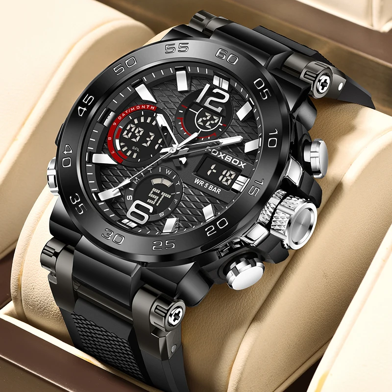 FOXBOX Sport Men's Digital Watch Fashion Quartz Big Dial Watch Men