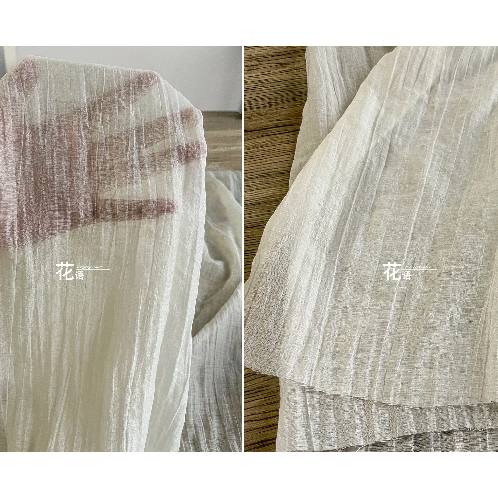 Apricot Rayon Designer Fabric Soft Lightweight Semi Sheer with Deep Crinkle Texture for Decorative Crafts and Fashion Design