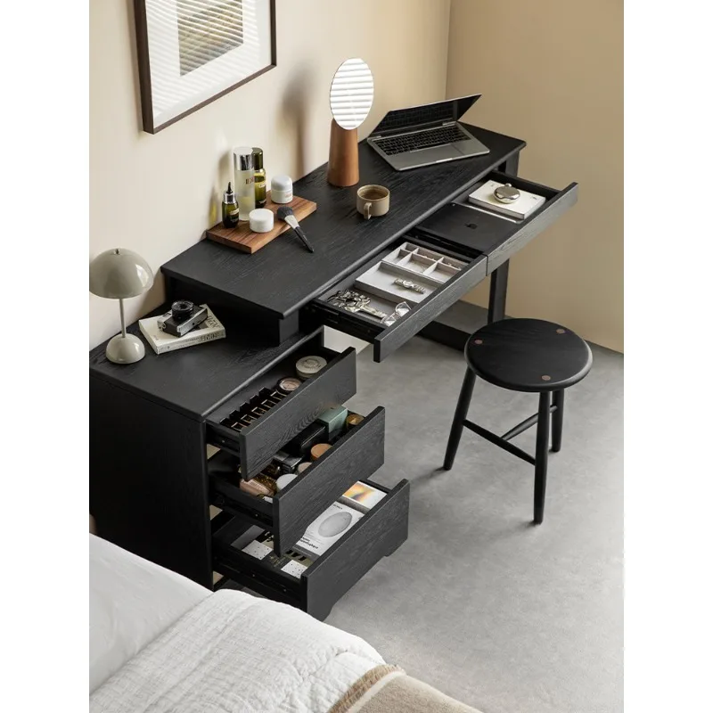 Huanyan dresser solid wood three-bucket cabinet integrated bedroom modern simple retractable corner makeup table