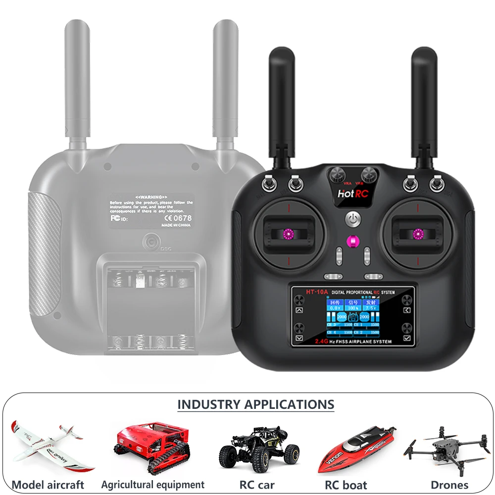 

Hotrc Hot rc HT-10A HT10A 2.4Ghz 10CH Remote Controller with F-10A F10A Receiver For RC Aircraft Vehicle Boat Drone Accessories