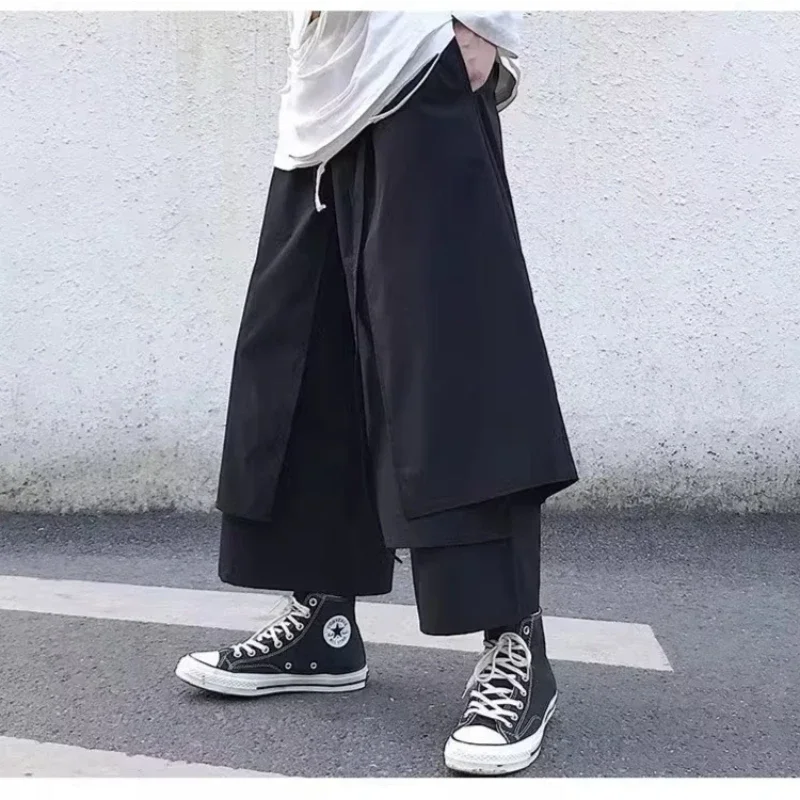 

Unique Baggy Wide Leg Pants for Men YY Twill Cargo Cropped Pants Men Y2k Black Pants Loose Design Unisex Japan Style Clothing