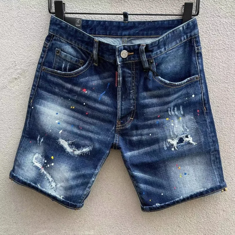 Style de rue italien nouvel été hommes bleu déchiré Denim Shorts mode mâle Denim jean Shorts droit décontracté jean taille 38