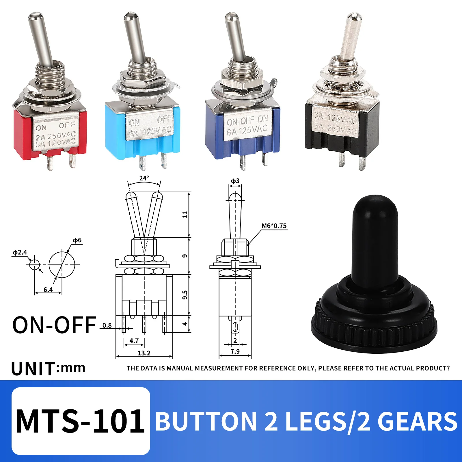 10pcs SPST DPDT Mini Toggle Switch,6A/125VAC 3A/250VAC,for Dash Dashboard Electronic Equipment,with dust-proof waterproof capsp