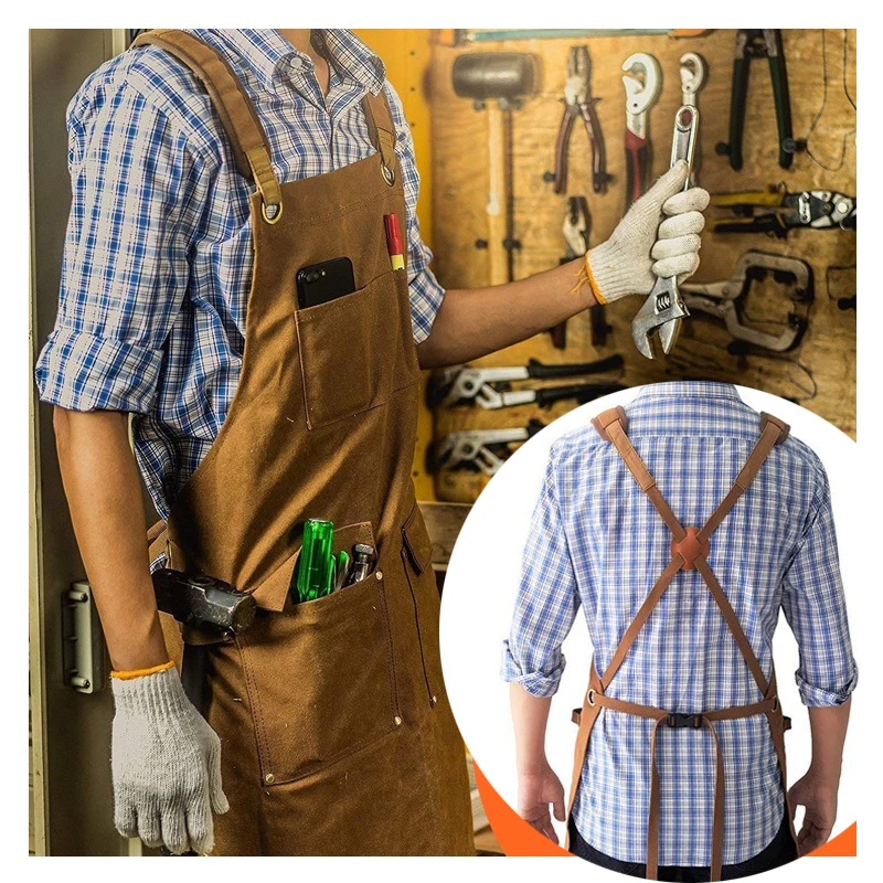 

High Quality Mechanic Tool Apron Thick Canvas Apron for Workwear Woodworking Electrician Auto Mechanic Garden Work Clothes Apron