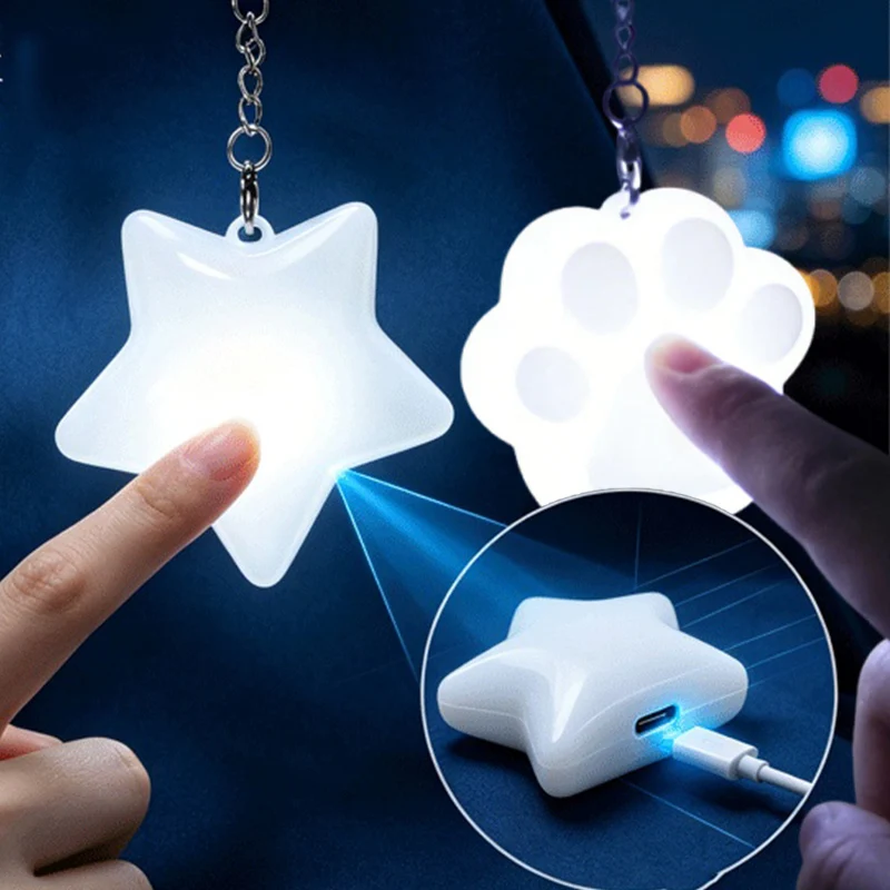 White Five Pointed Star Purse Light Touch Sensitive LED Charging Lamp Handbag with Automatic Sensor Bed Lamp Cat Paw Light Gift