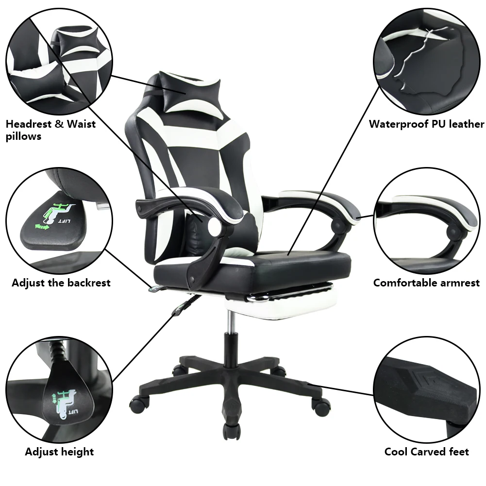 KKTONER-Cadeira Ergonômica Gaming para E-Sport Racing Computer, altura ajustável giratória com Braço, encosto de cabeça alto e lombar