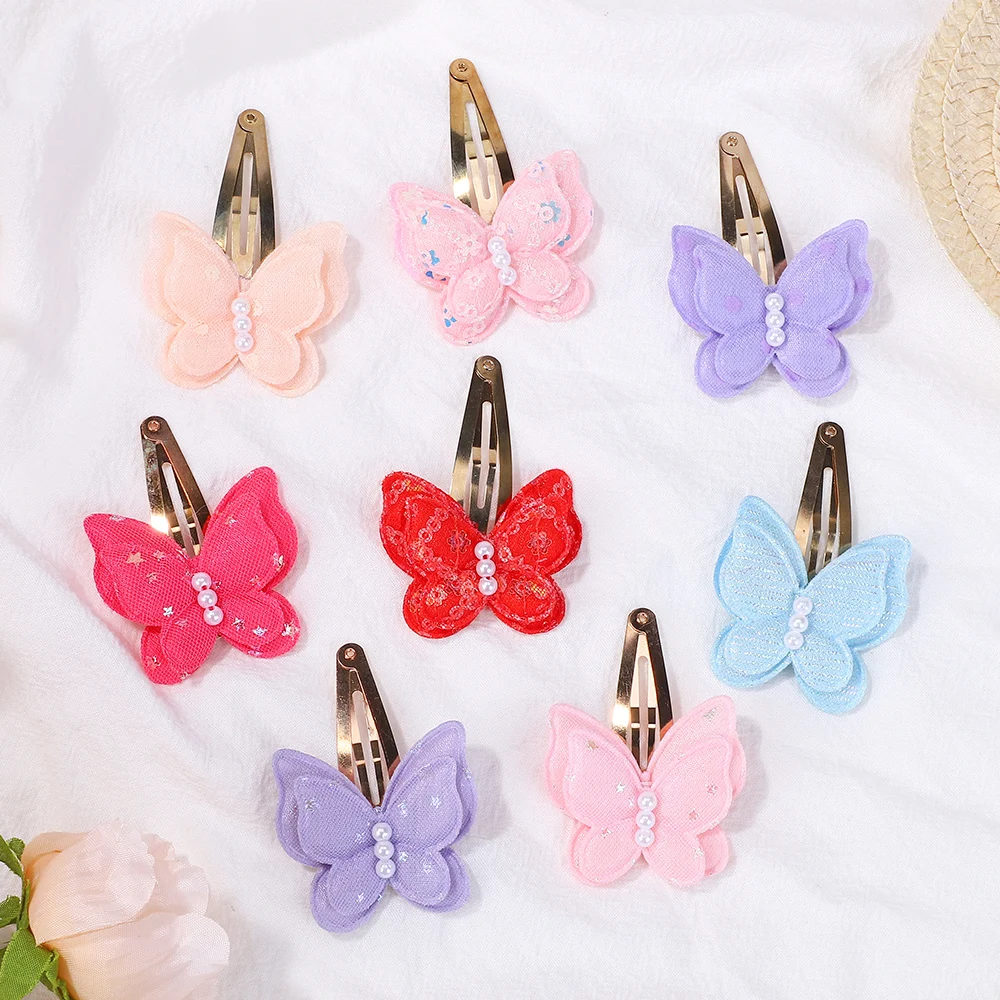 60 Teile/los zufällige schmetterling haarspangen für mädchen haar pony boutique headwear pailletten simulierte perle handgemachte haarspange