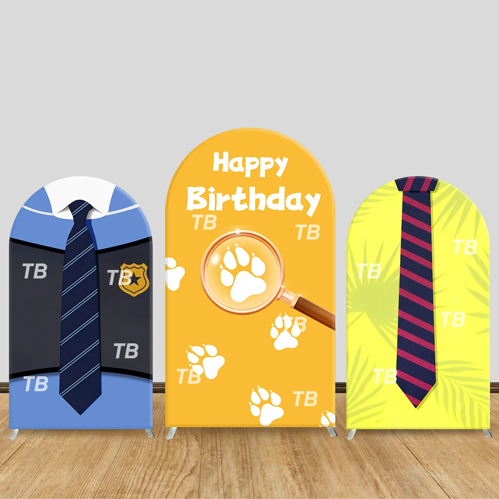 

Detective Theme Happy Birthday Arch Backdrop Cover Paw Print Tie Decor Photo Booth Background Supplies