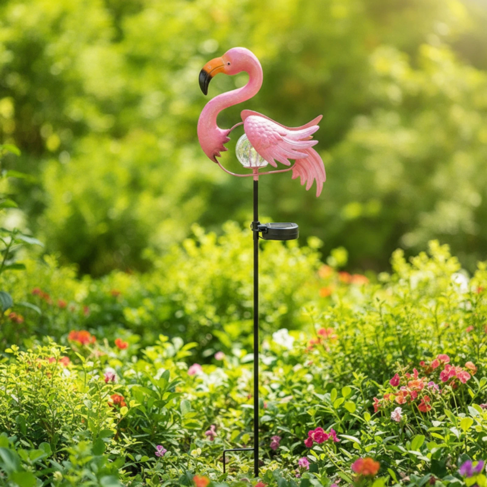 Solar Garden Light with Metal Pole Automatic Stake Light with Glass Globe Wireless Long-Lasting for Yard, Flower Bed