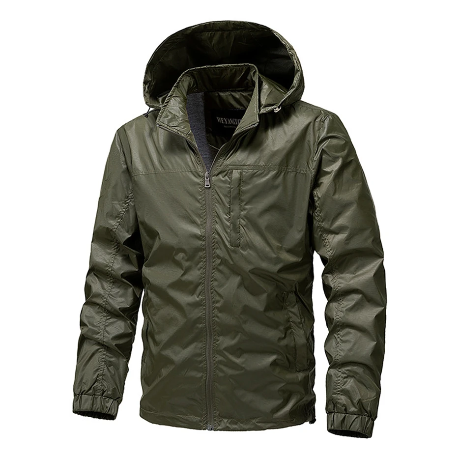 Spring Autumn Windbreaker Jacket Men Fashion Casual Solid Color Hooded Jacket Male Camp Jackets