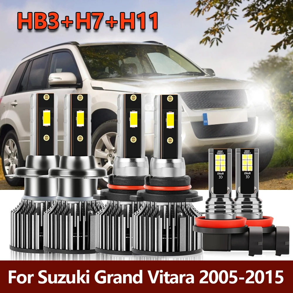 6x LED Headlight Bulbs HB3 H7 High Low+Fog Light H11 Combo Lamps Kit For Suzuki Grand Vitara 2005-2010 2011 2012 2013 2014 2015
