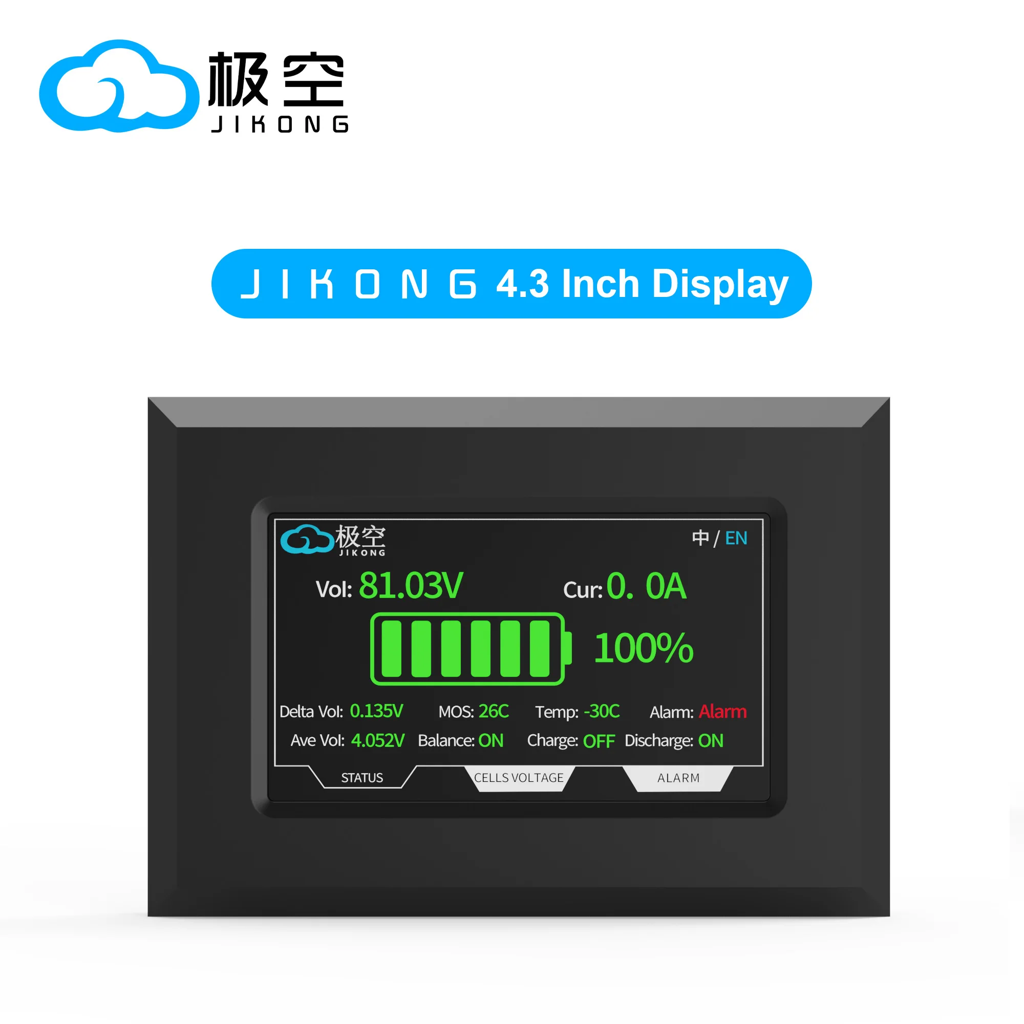 JIKONG BMS 4.3 Inch Screen Display Module with 3500mm Cable And 4 Fixing Screws for JIKONG All Battery Management Systems