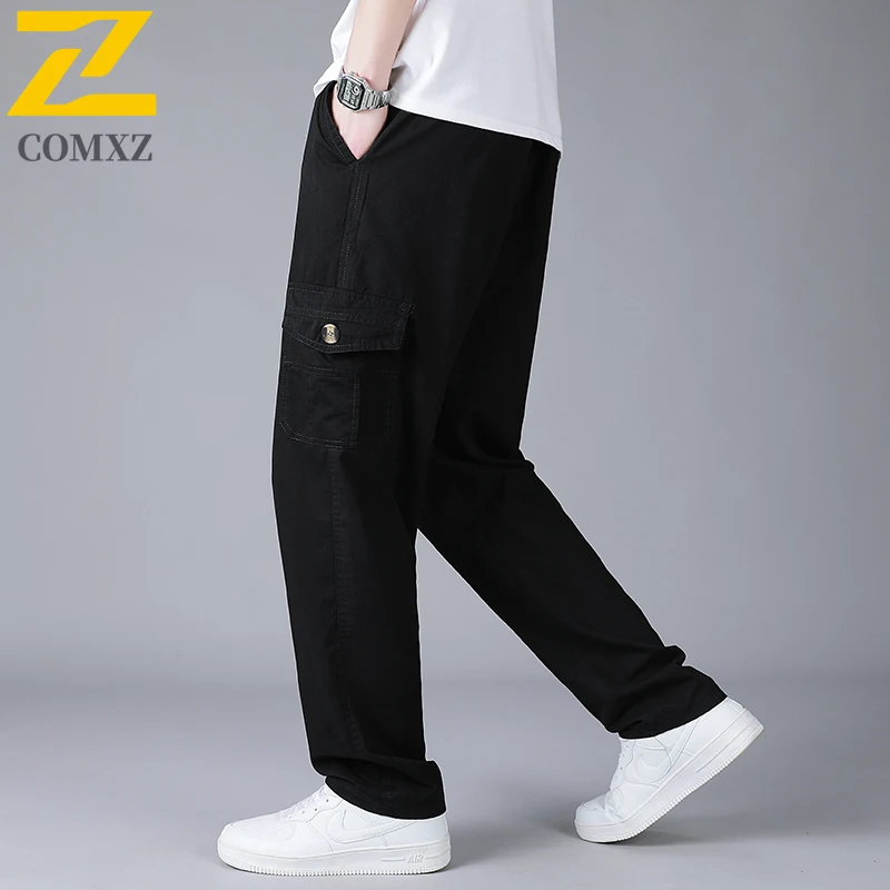 Multi-Pocket Cargo Pants Men's Spring and Autumn Outdoor Camping Baggy Cotton Straight Trousers Plus Size Jogger Sports Pants