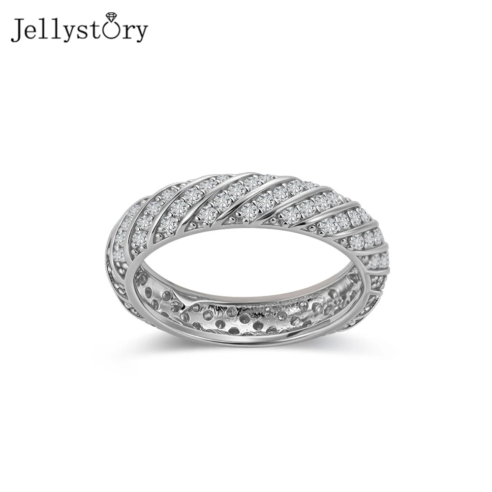 

JellyStory S925 Silver Threaded Band, Full Inlaid Moissanite Minimalist Design, Cool and Elegant Jewelry for Daily Wear
