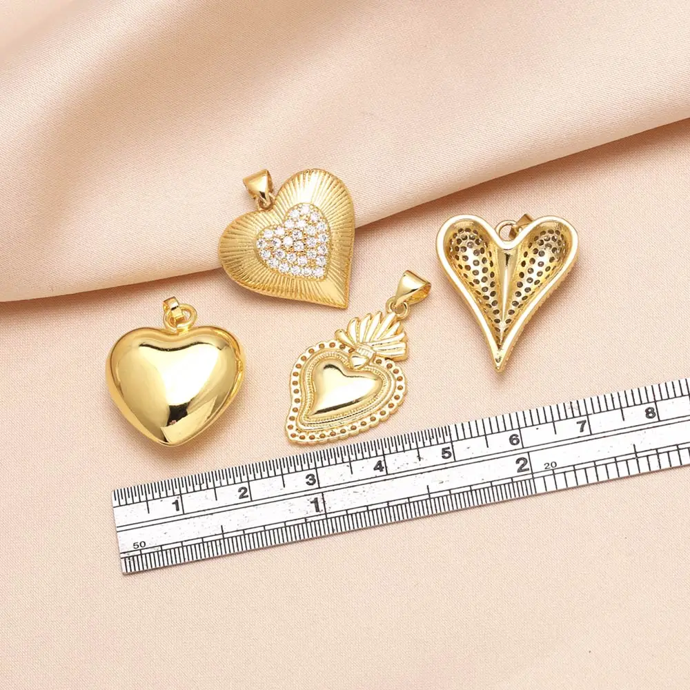 OCESRIO Trendy White Crystal Heart Pendant for Necklaces Copper Gold Plated Handmade DIY Jewelry Making Supplies pdtb761
