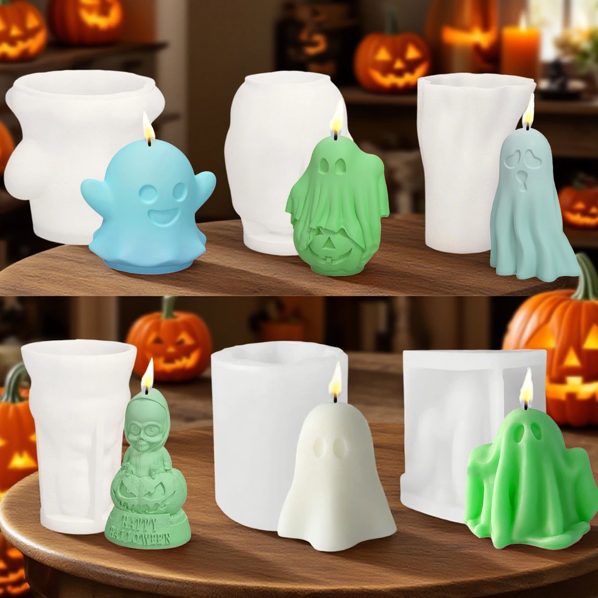 1 Stück, Halloween-Geist-Kürbis, Zombie-Duftkerze, Silikonform, handgefertigt, kreative Heimdekoration, Ornament, Geschenk