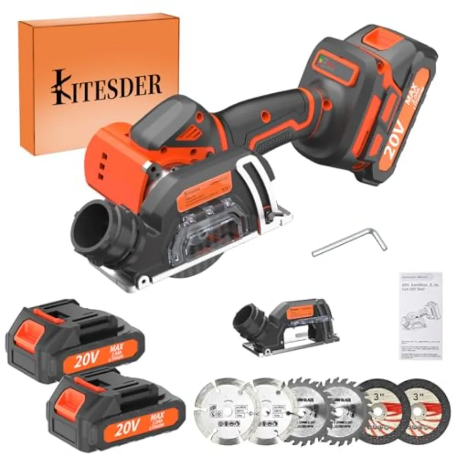 

Brushless 3-Inch Circular Saw Kit - Includes a circular saw two batteries and a battery charger comes with 6 saw blades. It fea