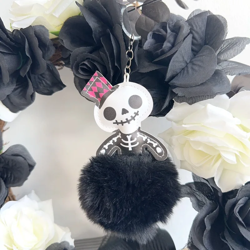 luxury keychains big brand Halloween Skeleton Pendant Hairball Keychain Creative Bag Decoration Cute gift