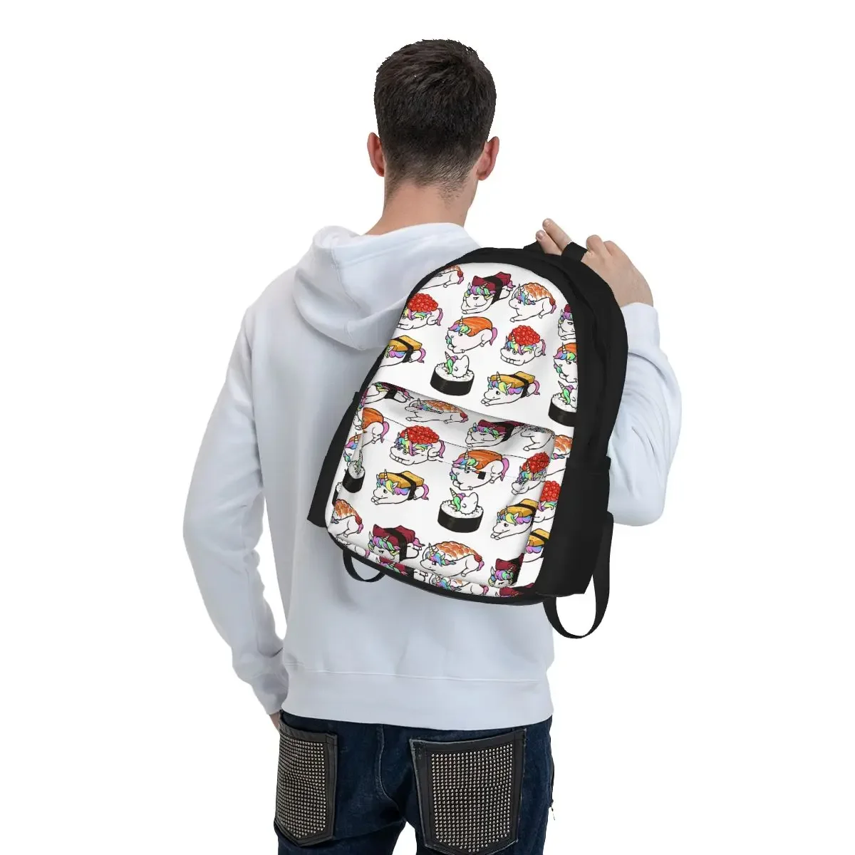 Mochila sushi unicórnio para meninos e meninas, mochila escolar com design cartoon, saco do portátil de grande capacidade