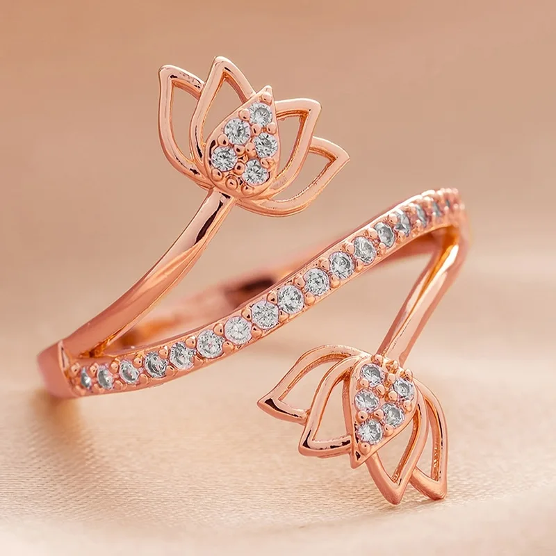 New High-end Water Lotus Elegant New Chinese Style Ring, Feminine Temperament, Lotus Forest Style Countryside Style Jewelry