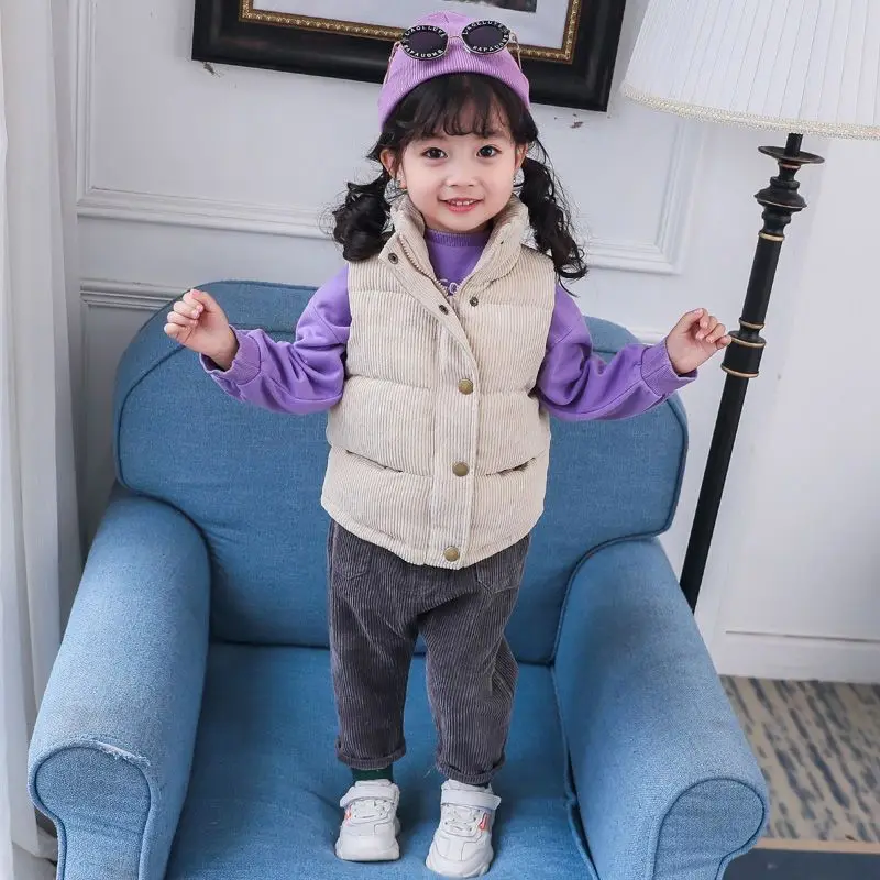 

The new children's waistcoat qiu dong children in western style vest student boy girl clip cotton corduroy warm shawl