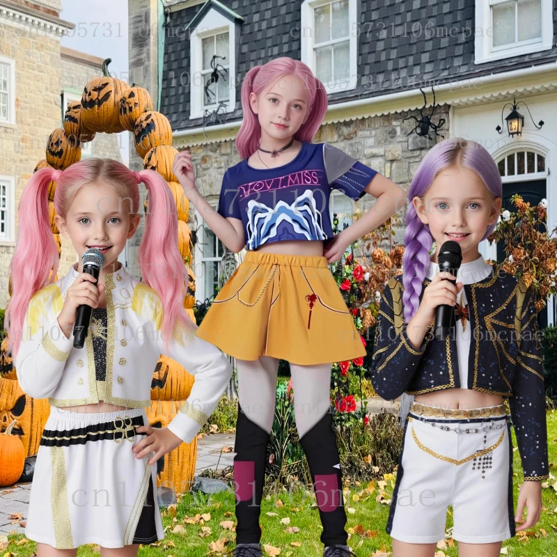 

K-Pop Rumi Zoey Mira Demon Hunters Cosplay Costume for Girl Halloween Stage 3D Printed Pattern Role Play Clothes Halloween spot
