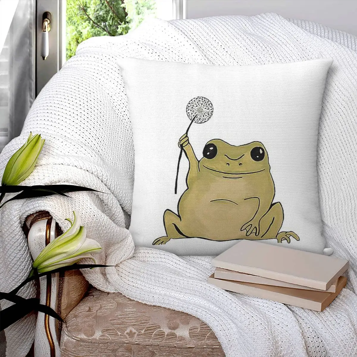 Dandelion Frog Square Pillowcase Pillow Cover Polyester Cushion Zip Decorative Comfort Throw Pillow for Home Car