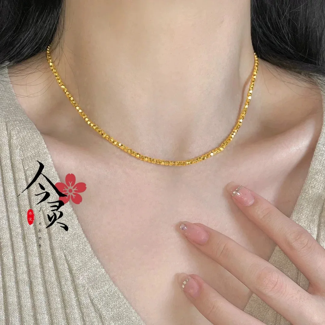 Luxury 24K 9999 Pure Gold real gold Women's Shattered Gold Necklace Collarbone Chain Bracelet - Image 4