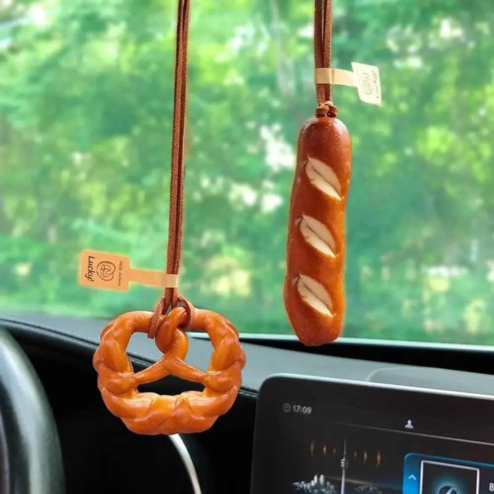 

Creative Bagel Alkaline Bread Pendant Keyring Rope Pretzel Key Chain Decoration Cute Croissant Bag Accessory Unisex