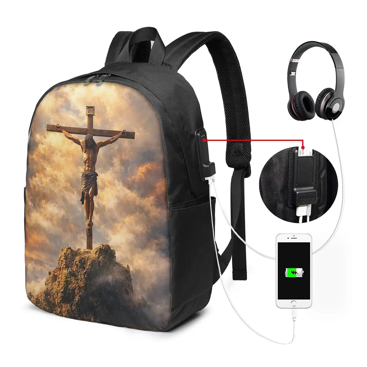 Sac à dos de voyage avec motif Croix de la Rédemption de Jésus-Christ, sacoche pour ordinateur portable, sac d'école pour étudiants, sac à bandoulière pour ordinateur portable