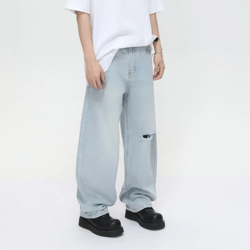 SYUHGFA الرجال الموضة المتعثرة الرجال الدنيم السراويل ثقوب تصميم الكورية نمط الصلبة Colro مطحنة الأبيض الذكور منحني سكين الجينز