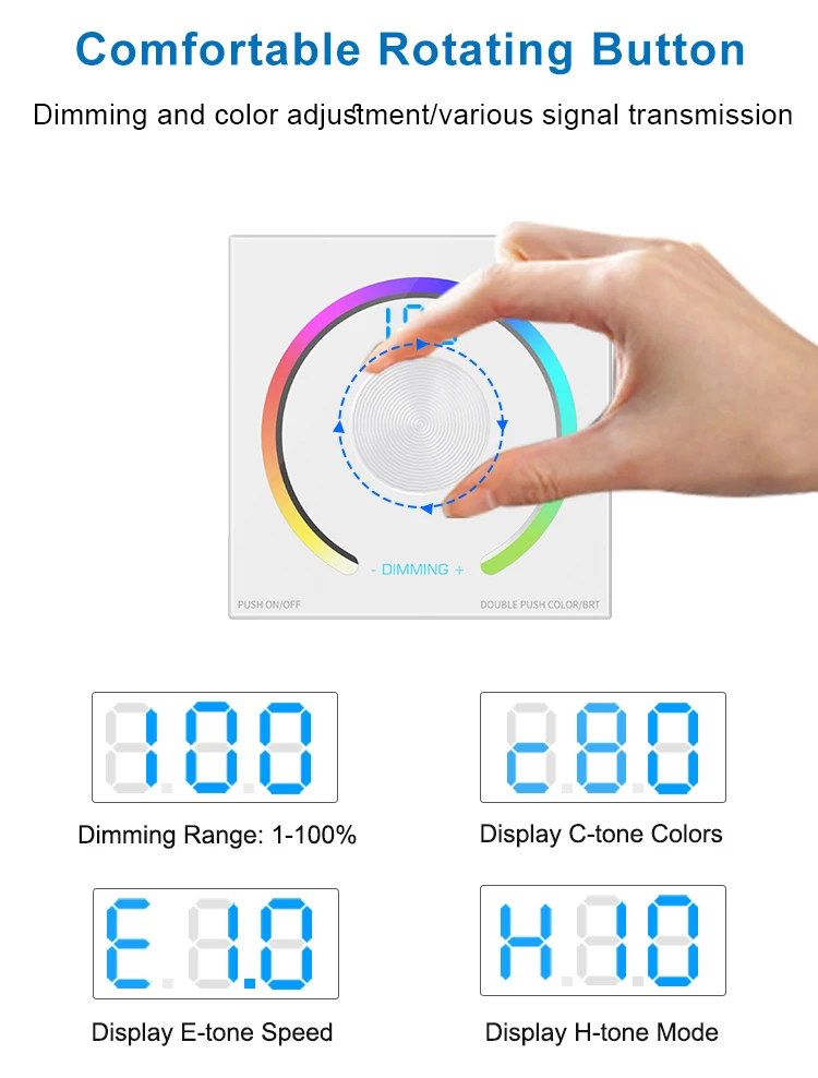 LED Light Strip Wallmount Glass Pannel Touch EU AU Controller Dimmer CCT RGB 12V 24V 6A/CH Home Commercial 0-100% Smooth Dimming