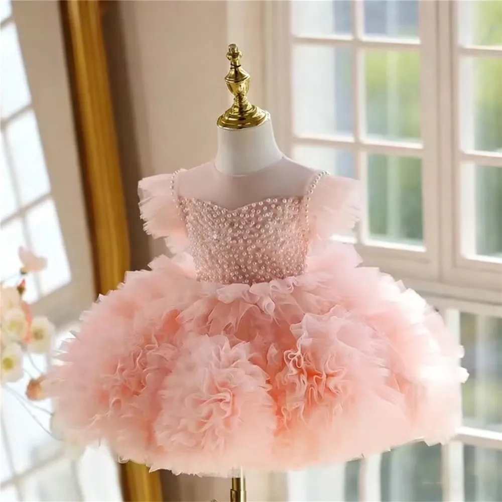 Luxury Princess Flower Girl Wedding Dress Beading Birthday Party Puffy Performance Pageant Banquet Shooting Communion Gown
