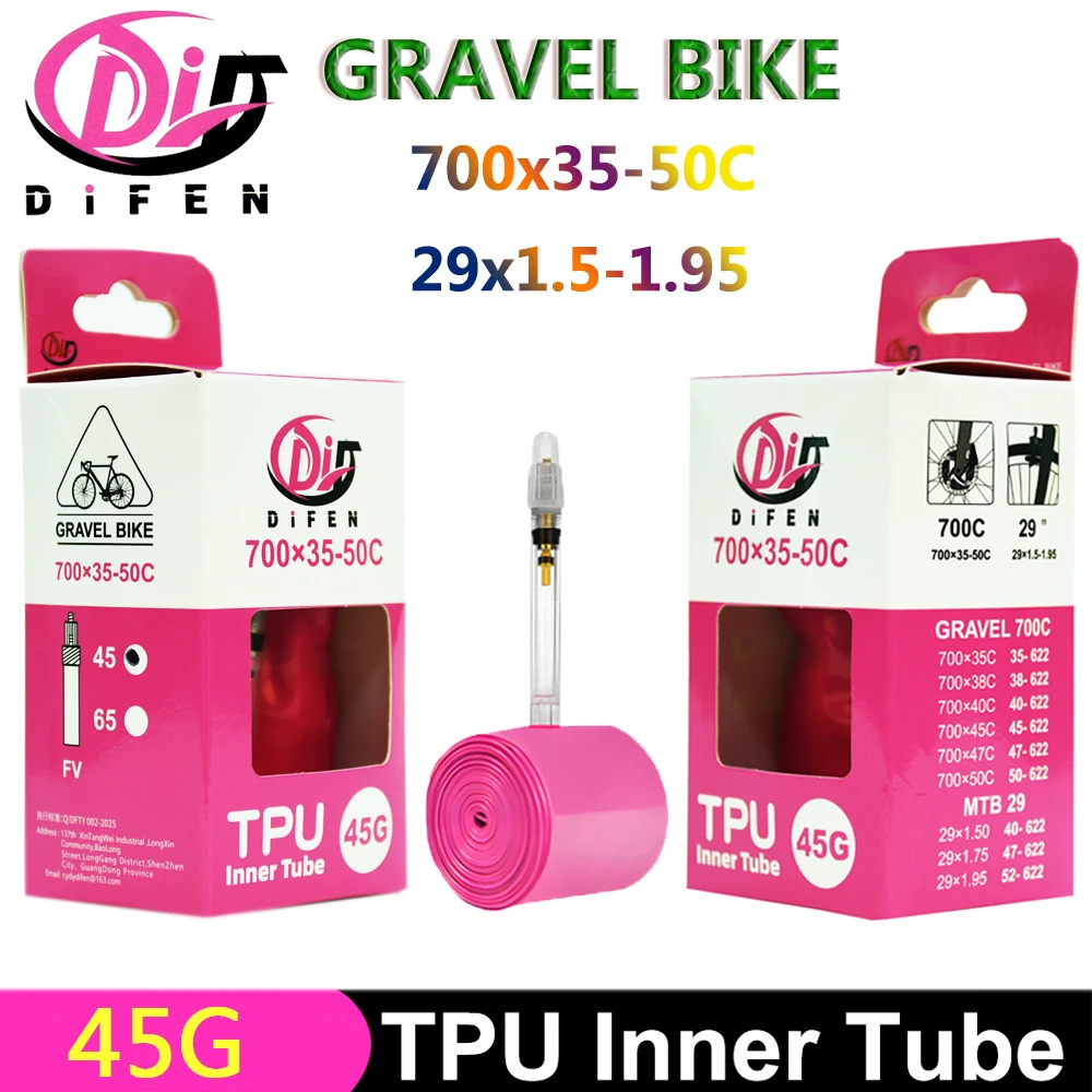 

Внутренняя трубка DiFEN TPU 700C GRAVEL Bike 700x35-50C для 35C 38C 40C 45C 50C, велосипедная камера MTB 29x1,5-1,95 pneu aro, шина 45G