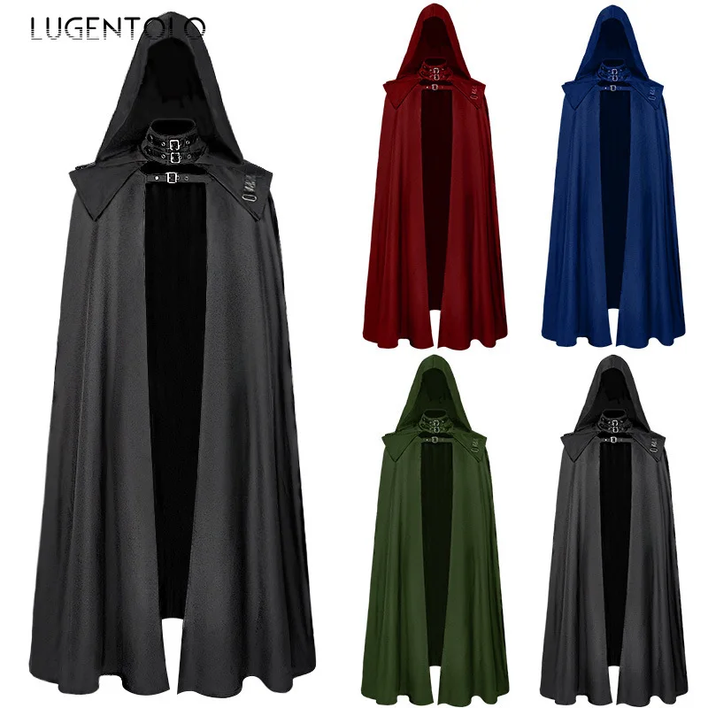 

Medieval Hooded Gothic Capes Long Coat Male Women Halloween Ponchos Solid Retro Casual Party Loose Windbreaker Clothing