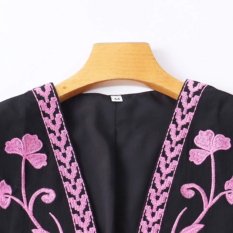 Frühling Sommer frauen Retro Farbe Blo Floral Stickerei Svel Vorne Offen Lose Abnehmen Ethnische Sle Weste Tank Top