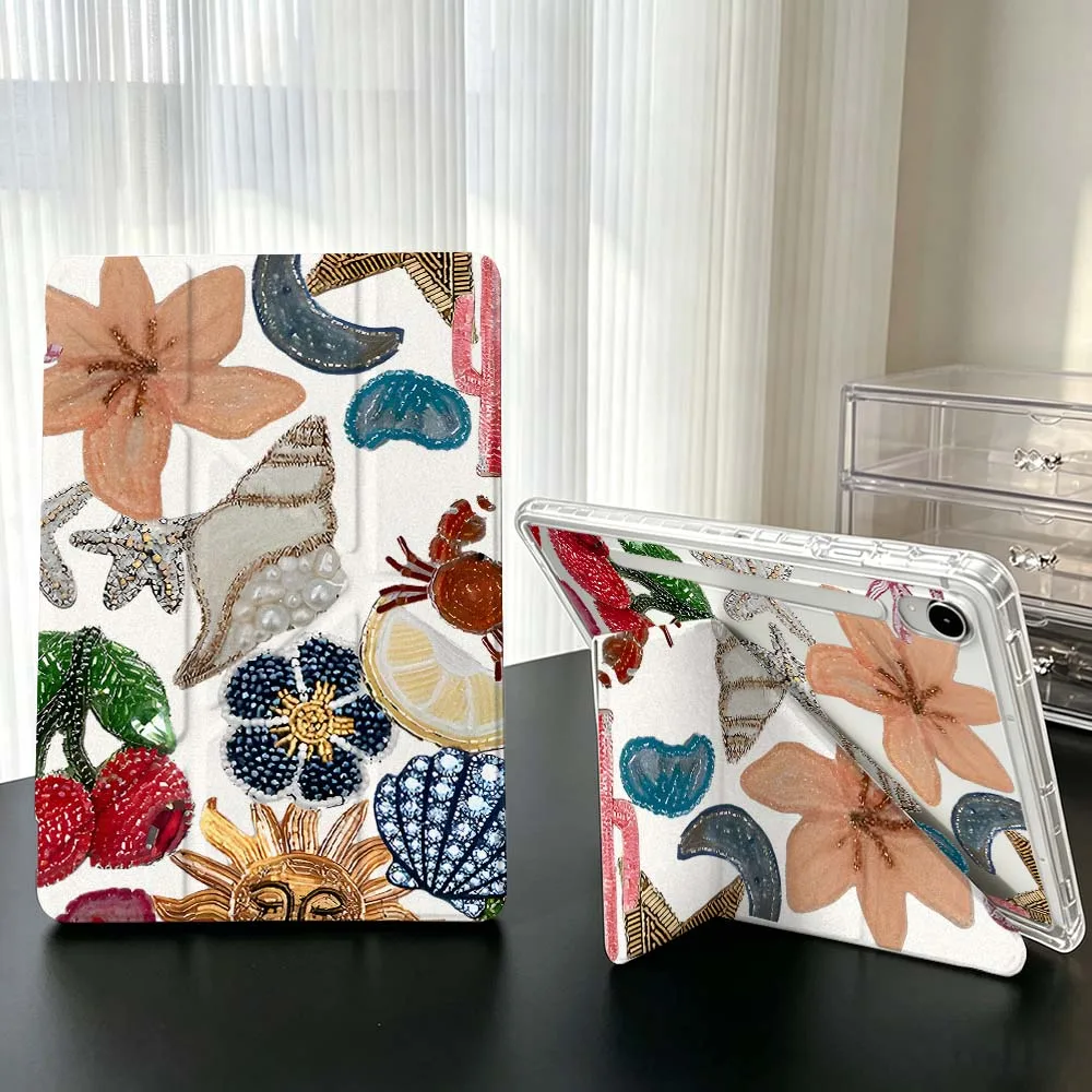 Luxury Turtle Ocean Case For Samsung Galaxy Tab A9 A8 A11 S6 S7 S8 S9 S10 FE Plus Lite Transparent Y-Shaped Folding Tablet