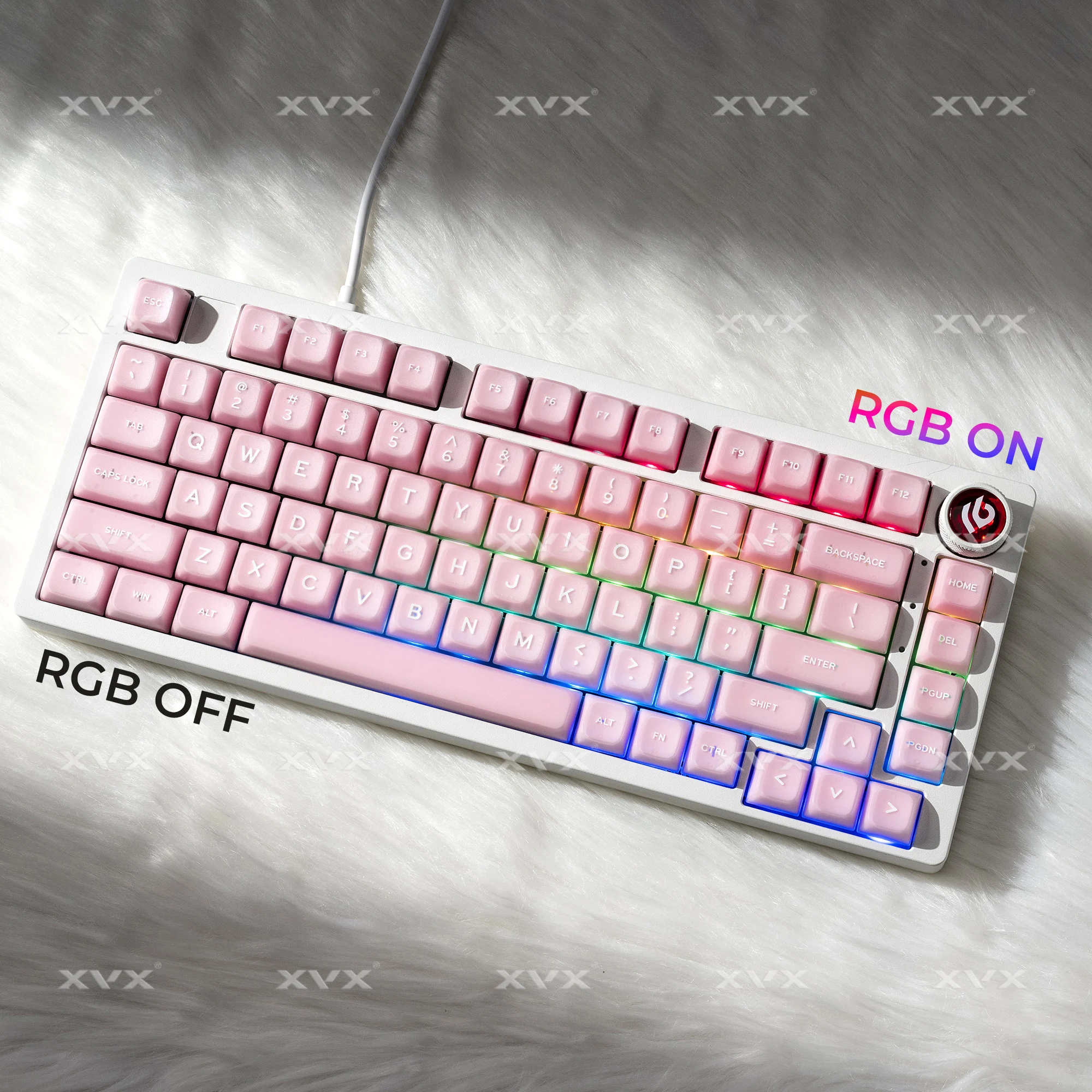 XVX الوردي اليشم Keycap MDA الملف الشخصي مزدوج النار PBT مفتاح كاب مجموعة شفافة تألق من خلال أغطية المفاتيح للوحة المفاتيح الميكانيكية 132 مفاتيح #4