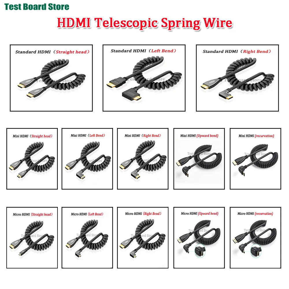 

HDMI to Mini HDMI cable, Micro Adapter Cable, HDMI Elbow Telescopic Spring Cable,4k High-definition Camera SLR 2M