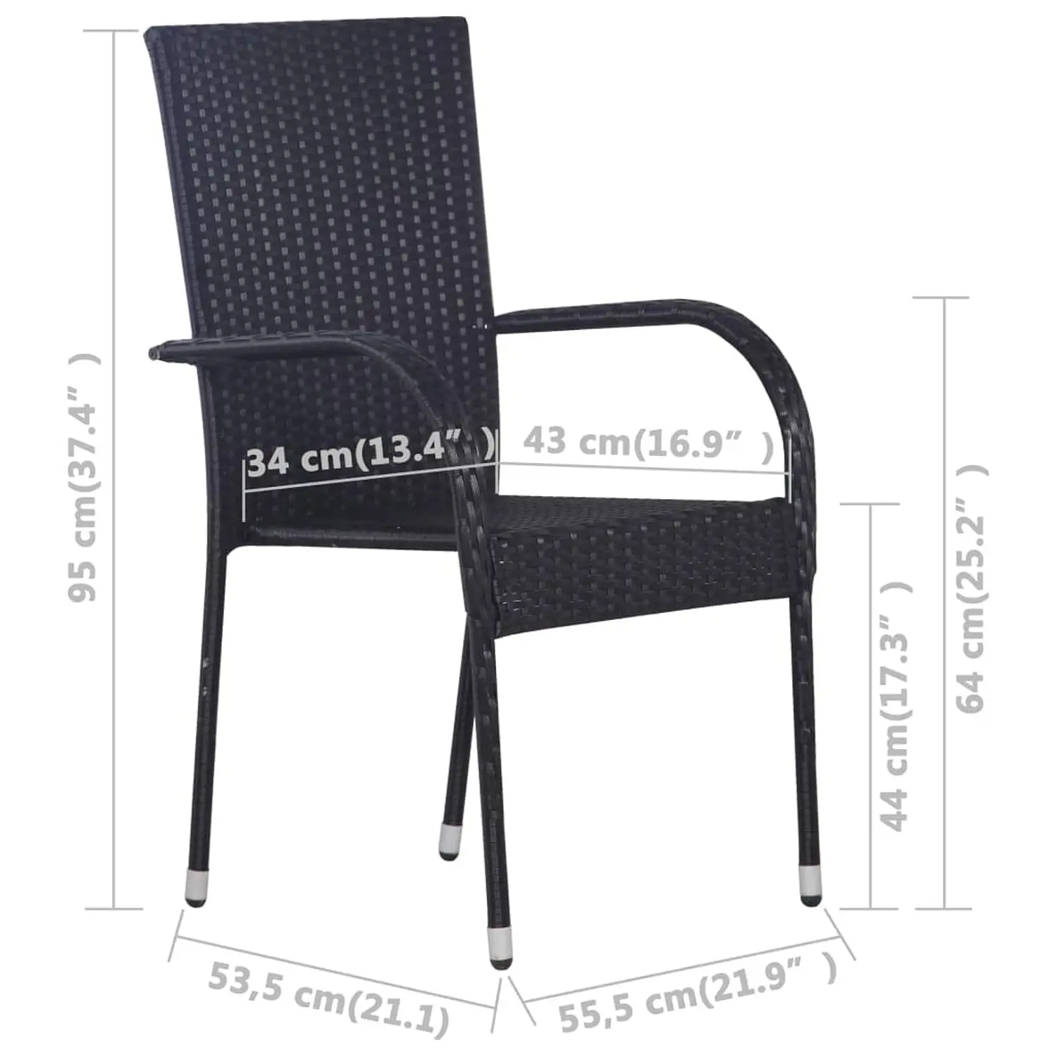 Stackable Patio Dining Chairs, Outdoor Bistro Garden Furniture 4pcs Poly Rattan, Customized