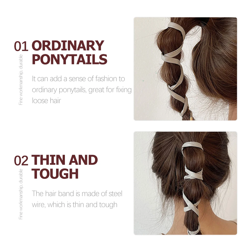 

3pcs Elastic PU Hairb Lady Decor Hair Tie Silver Gray Color Steel Ponytail Decor Wire Thin Hair Tool