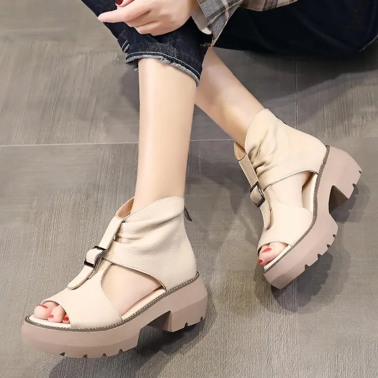 2023 New Fashion Ladies Sandals Wedges Pu Open Toe Summer Fashion Female Gladiator Solid Color Sandals Platform Shoes for Women