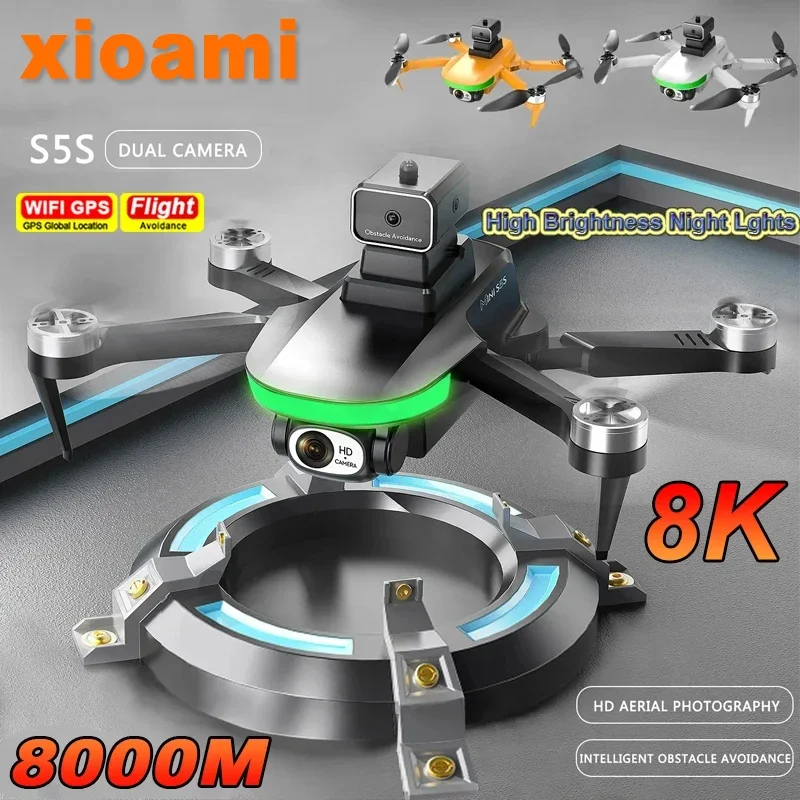 For Xiaomi S5S Drone 8K 5G WIFI Dual Camera Obstacle Avoidance Optical Flow Brushless Motor RC Drone Foldable Quadcopter Toys