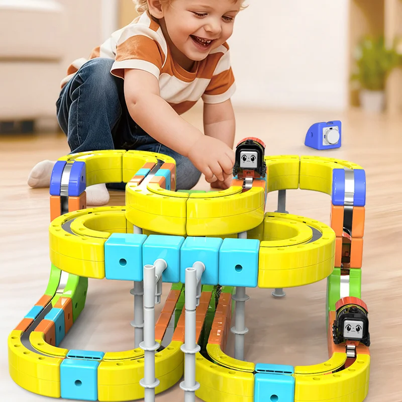 Diy Magnetic Car Racing Set 2025 Montessori Motorized Train Gravity Maze Educational Toy For Kids Play Vehicles Railtrack Gift