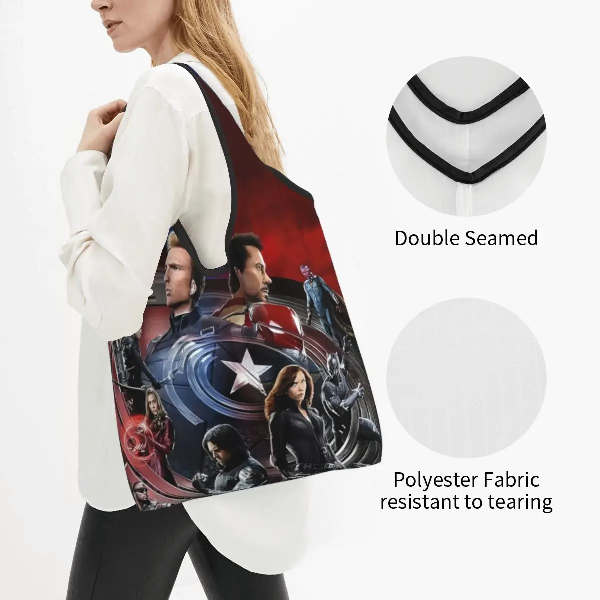 Custom Disney Iron Man Marvel Film Groceries Shopping Bag Funny Shopper Shoulder Tote Bags Large Capacity Portable Handbag